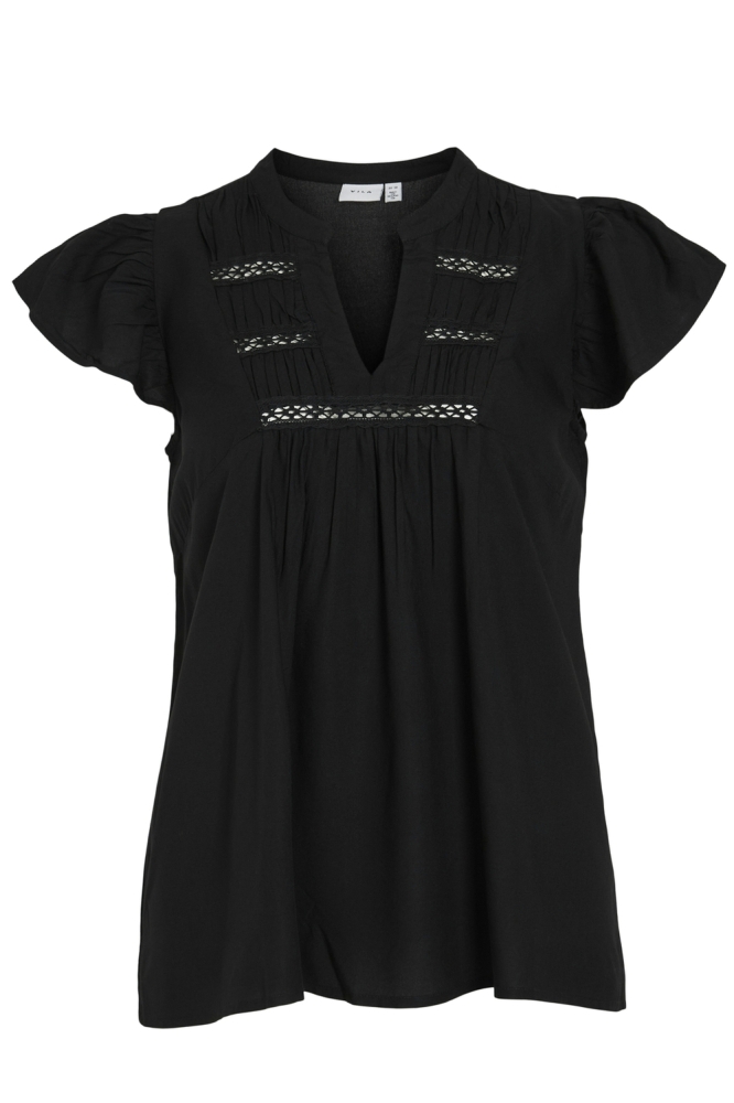 VIVISIA V-NECK C/S PLEATED TOP/TES 14106953 BLACK BEAUTY